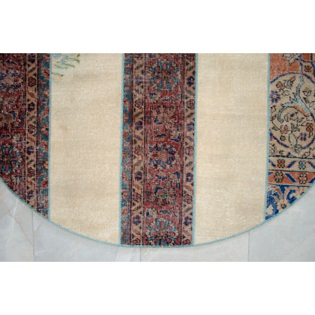 Cream Hand Knotted Circular Turkish Rug, Neutral Ivory & Rust Boho Floor Decor Area Rug - 4'10" Diameter For Sale - Image 8 of 11