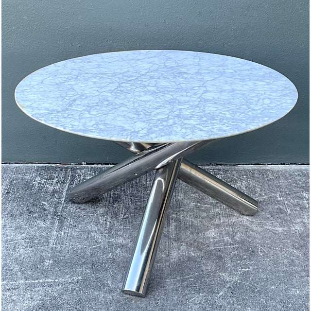 Mid-Century Modern Vintage Italian Minotti Chrome and Marble Table For Sale - Image 3 of 12
