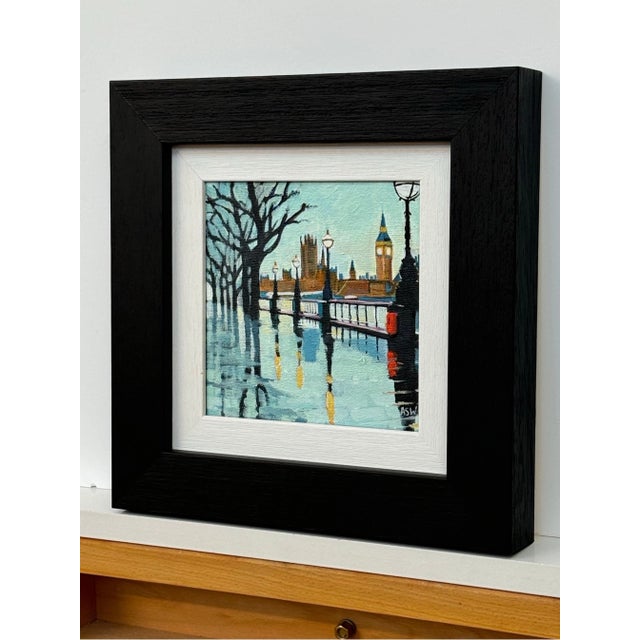 2020s Angela Wakefield, Miniature Painting of Victoria Embankment London & Houses of Parliament in Rain, 2024 For Sale - Image 5 of 8