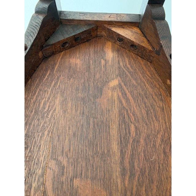 Vintage Gothic Revival Oak Hall Chair With Carved Back and Casters For Sale - Image 11 of 12