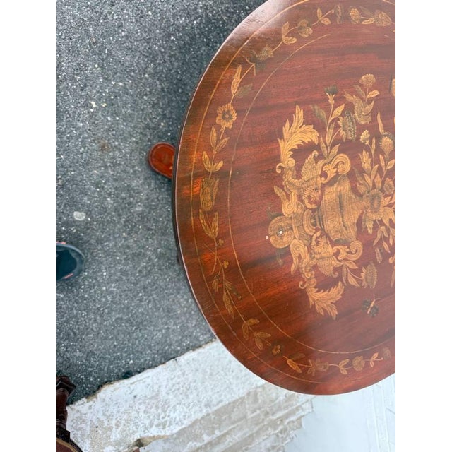 Mid 20th Century Charles X French-Style Marquetry Inlaid Pedestal Center Table For Sale - Image 11 of 15