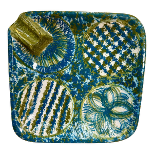 1960s Bitossi for Raymor Italian Mid Century Modern Blue and Green Ceramic Ashtray Catch All Dish