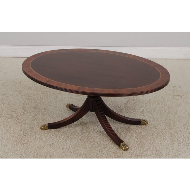 Henkel Harris Henkel Harris Oval Elliptical Mahogany Inlaid Coffee Table For Sale - Image 4 of 12