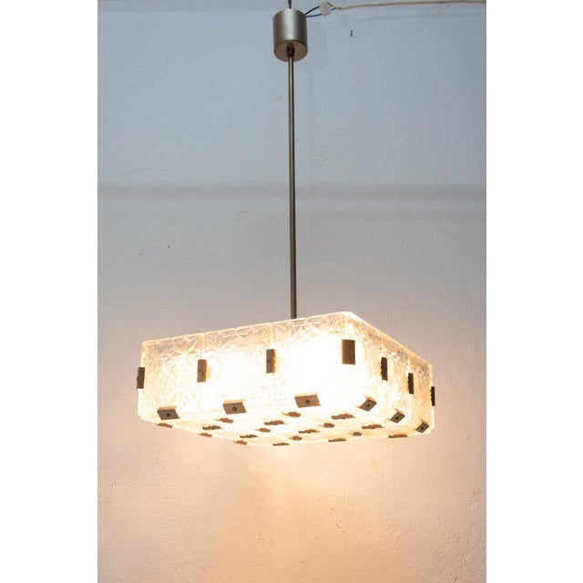 Mid-Century Pendant Lamp in Glass & Chromed Steel from Kamenický Šenov, Czechoslovakia, 1970s For Sale - Image 12 of 15