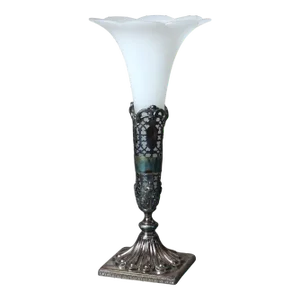 Antique Frosted Glass And Silver Plated Vase C1910