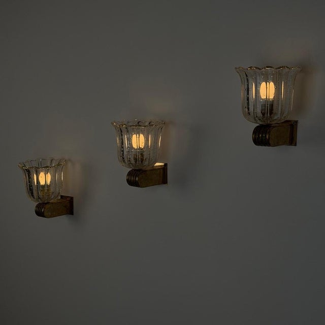 Art Deco Tulip Glass Wall Sconces by Ercole Barovier, 1940s, Set of 3 For Sale - Image 6 of 18