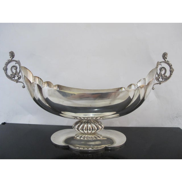 Sterling Silver Oval Scalloped Footed Centerpiece W/Figural Scroll Handles For Sale - Image 9 of 10