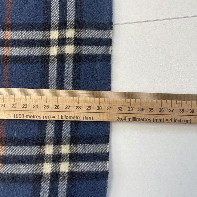 Navy Blue Late 20th Century Burberrys Navy Blue Plaid 100% Cashmere Scarf For Sale - Image 8 of 8