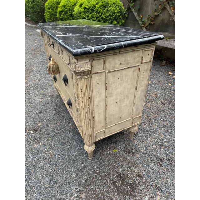 E. J. Victor Painted French Style Commode/Chest With Black Marble Top For Sale - Image 4 of 12