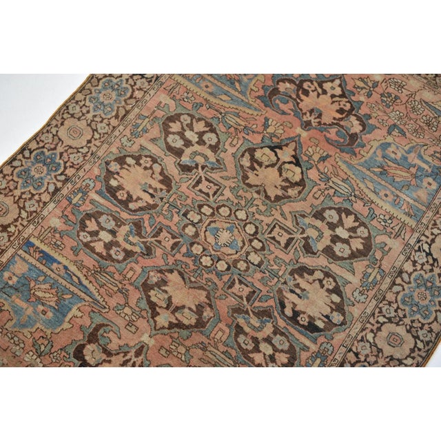 1920-30's Antique Ferahan Sarouk Island Sky Hues Blues, Corals & Espresso Rug 3.3 X 4.8 For Sale - Image 11 of 11