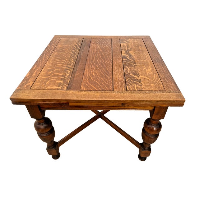 Early 20th Century English Tudor Expansion Table Turned Baluster Legs Quarter Sawn Oak, X-Stretcher 1a For Sale - Image 9 of 16