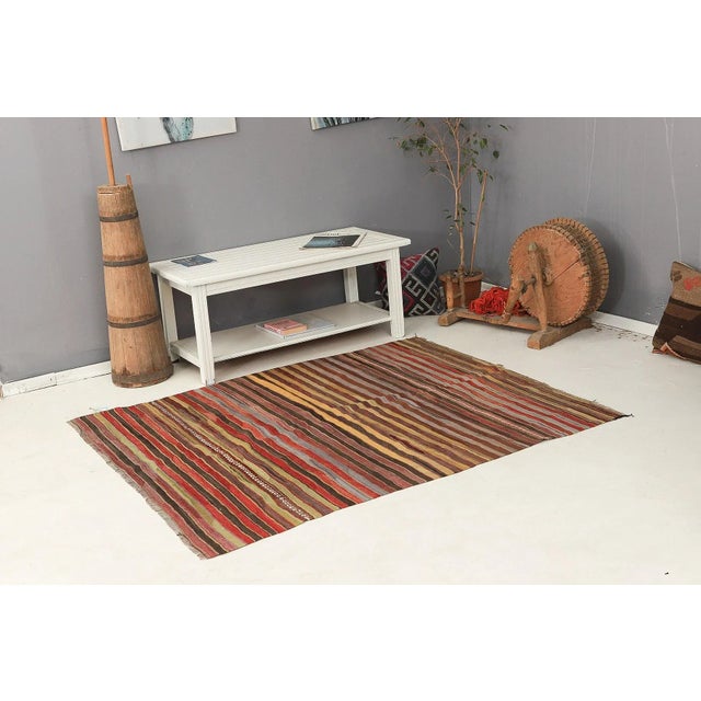 Mid 20th Century Vintage Striped Kilim Rug For Sale In Los Angeles - Image 6 of 7