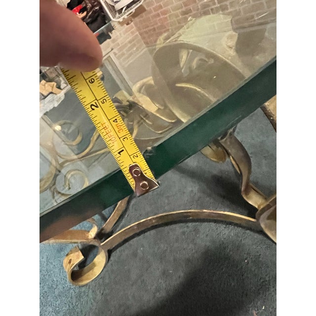Gold Vintage Gilt Iron Scrollwork Round Coffee Table With 3/4-Inch Glass Top For Sale - Image 8 of 8