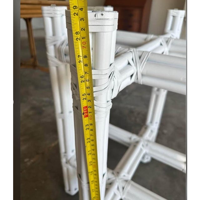 Baker, McGuire Styled Bamboo Dining Table, Highly Sought for 6-8 Chairs. White Bamboo Base Over Steel Frame With Thick Beveled Glass Top. For Sale In West Palm - Image 6 of 8