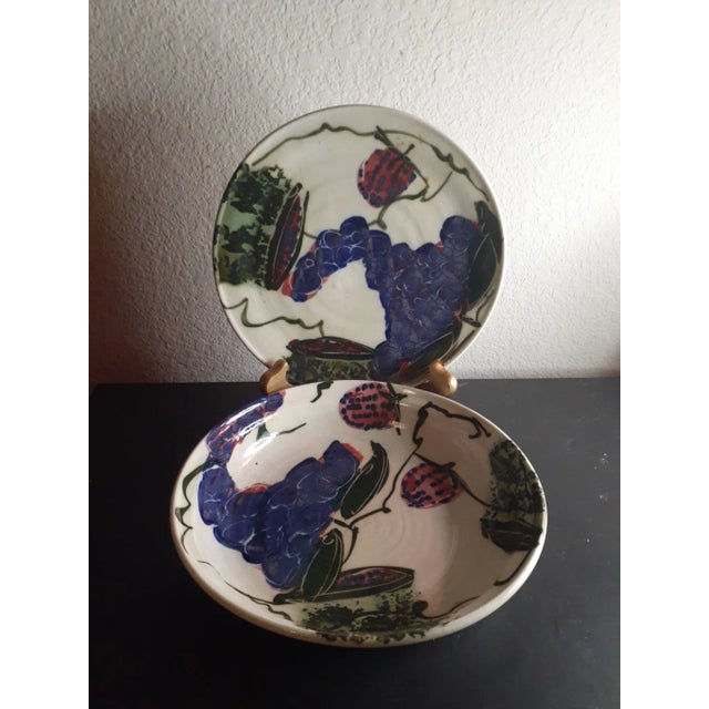 1990s Artist Signed Art Studio Pottery Set of Bowl & Plate Set- 2 Pieces For Sale In Dallas - Image 6 of 7