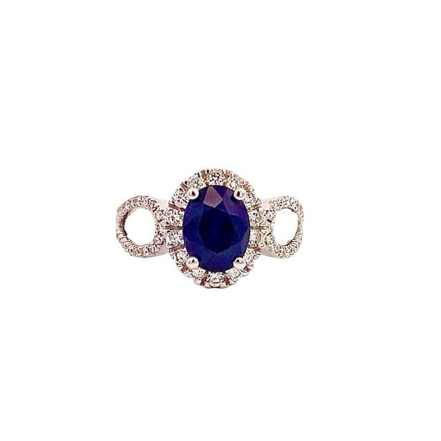 2010s Natural Sapphire Diamond Ring Size 6.25 14k W Gold 2.31 TCW Certified For Sale - Image 5 of 14