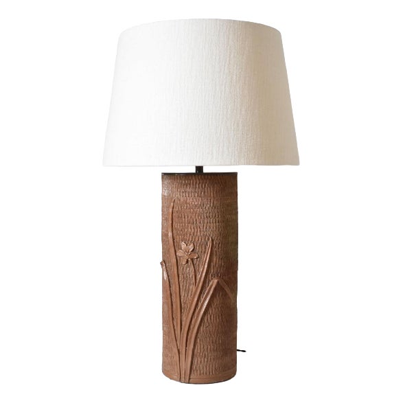 Vintage Cylinder Ceramic and Stoneware Lamp, 1950s For Sale