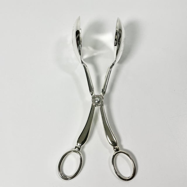 Silver Mid-Century Hollywood Regency Italian Towle Silver Plate Etched Salad Tongs For Sale - Image 8 of 17