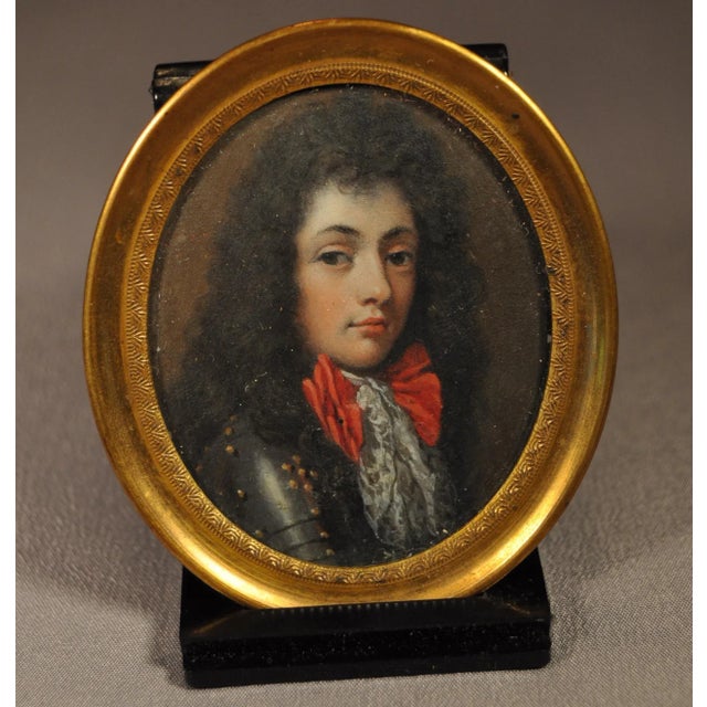 Portraiture Miniature Portrait of Young King Louis XV Wearing a Suit of Armor 19th C. For Sale - Image 3 of 3