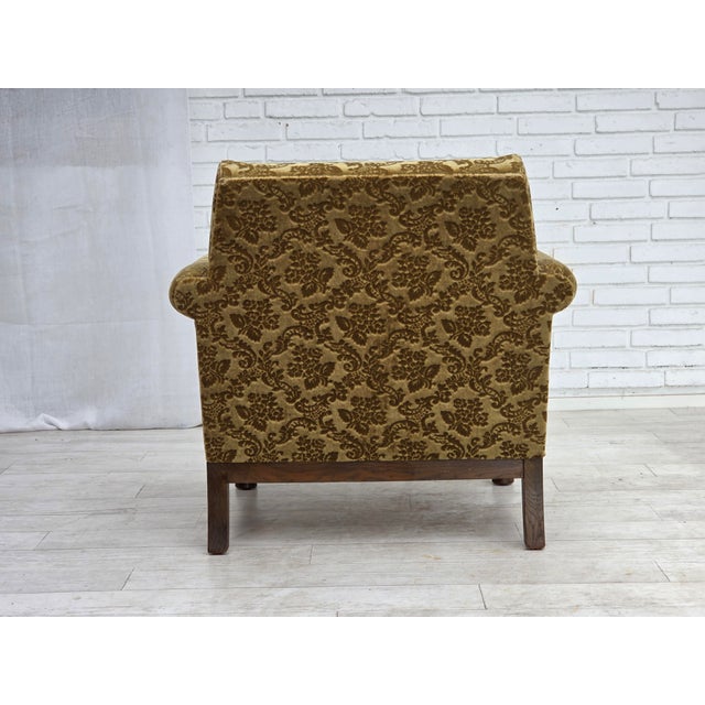 Green Vintage Danish Carved Oak Lounge Chair with Velour Upholstery, 1960s For Sale - Image 8 of 18