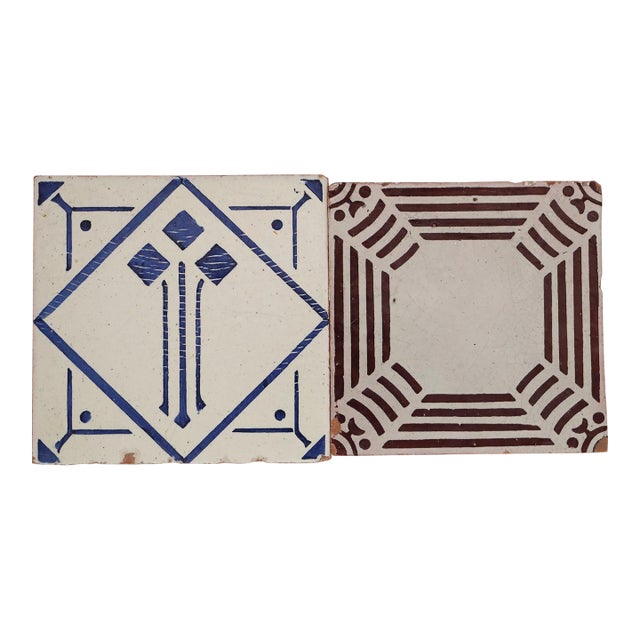 1920s Antique Bauhaus Portuguese Set of Two Tiles For Sale