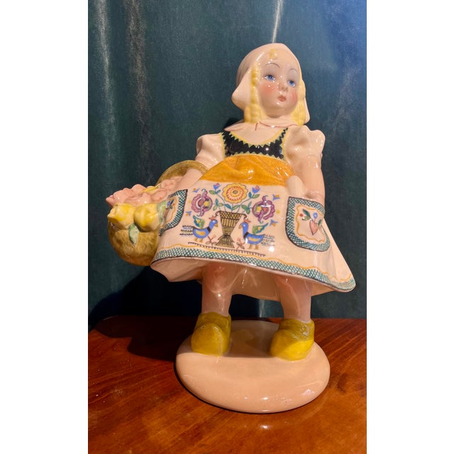 Ceramic Figure of a Dutch Flower Girl with a Basket of Flowers from Essevi, 1936 For Sale - Image 6 of 6