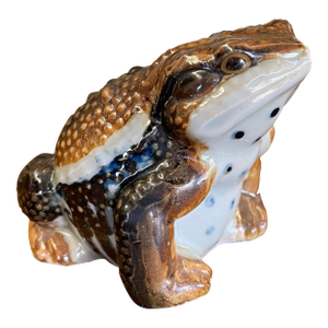 Likely Antique Japanese Meiji Period Glazed Ceramic Toad Sculpture.