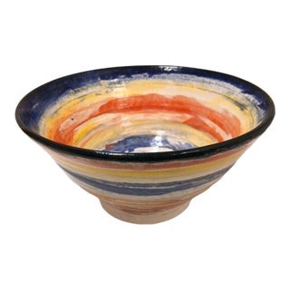 2015 Coastal Landscape Pottery Handmade Stoneware Bowl Colorful Striped Modern For Sale