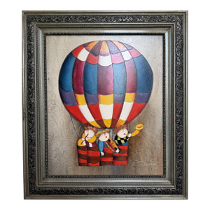 Large Roybal Oil Painting Children Balloon Whimsical Framed Canvas