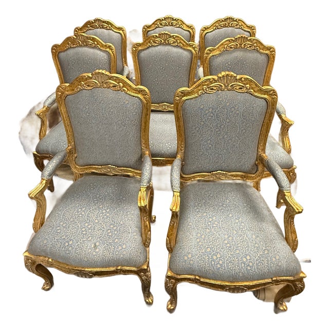 1990s 8 Fortuny Upholstered Classic Dining Room Chairs For Sale