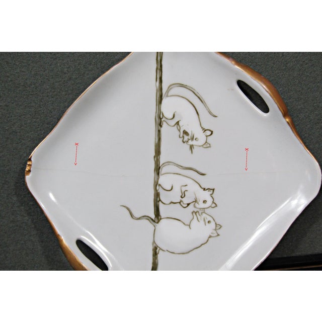 White Signed M. Schippel Hand-Painted Mice Handled Plate, c.1910–1930 For Sale - Image 8 of 11