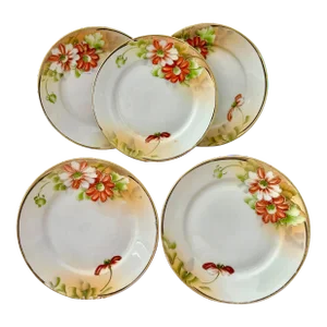 1900s Hand Painted Plates With Bright Poppies - Set of 5