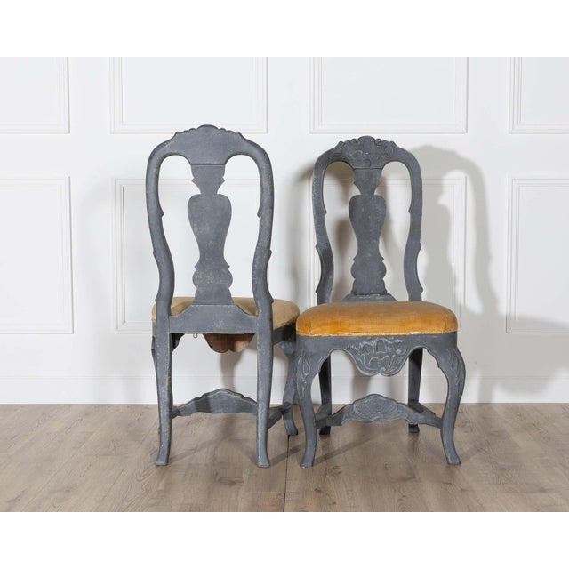 Fine Pair of 19th Century Swedish Rococo Chairs in Black Paint For Sale - Image 4 of 9