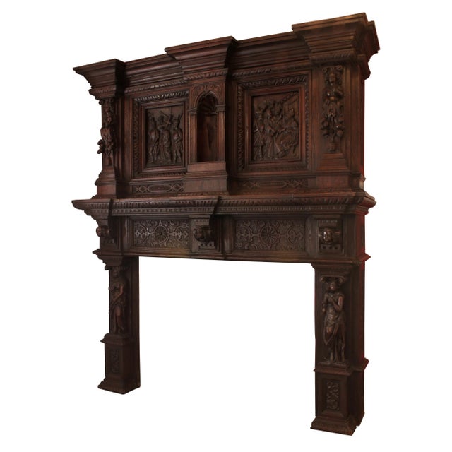 Chestnut Mantel Antique Chestnut German Renaissance Style For Sale - Image 8 of 8