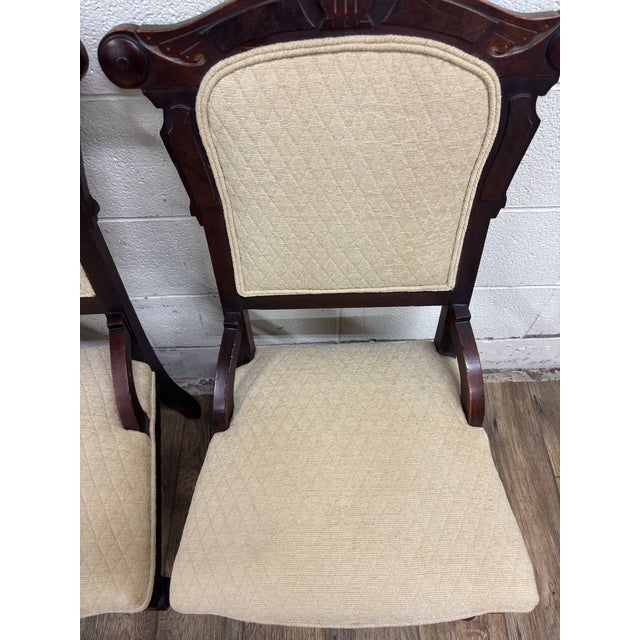 Antique Victorian Eastlake Style Carved Parlor Chairs Side Chairs - Pair For Sale - Image 4 of 10