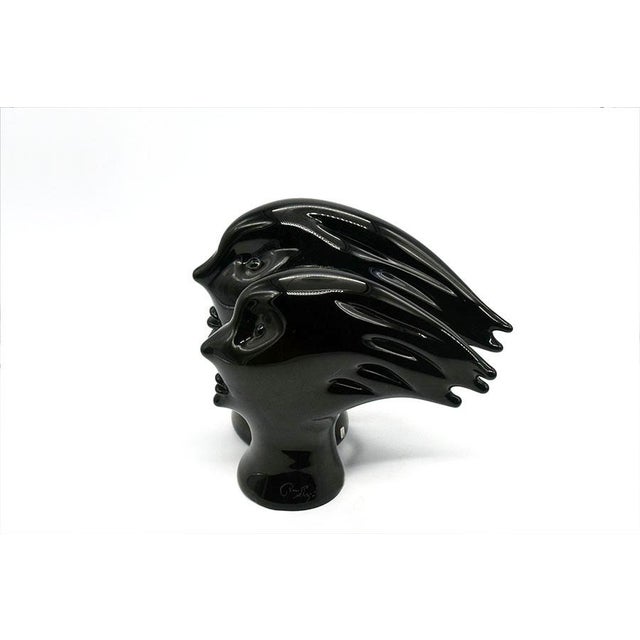 Murano Heads Sculpture in Black Glass by Sergio Rossi, 1970s For Sale - Image 4 of 14