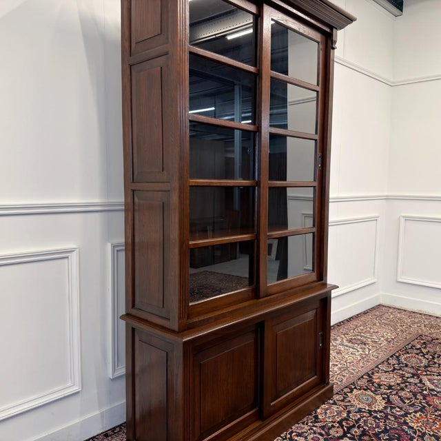 Brown Classic English Bookcase with Glass Sliding Doors For Sale - Image 8 of 14