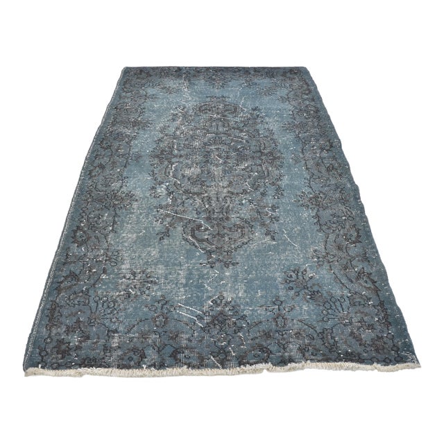 1960s Blue Oushak Turkish Small Carpet For Sale