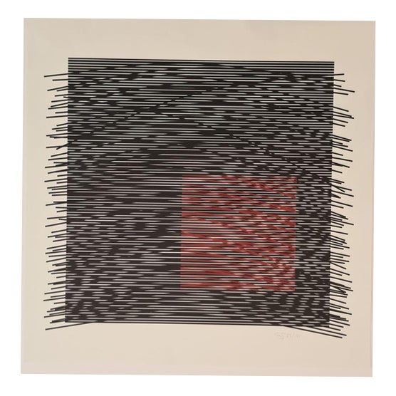 Jesus Rafael Soto, Red Virtual Square on the Right, 1981, Silk-screen For Sale