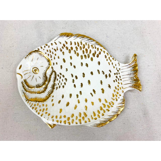 Vintage fish plate/catchall. Made in Italy. White with gold accents. Numbered on the back. In the style of Bitossi and...