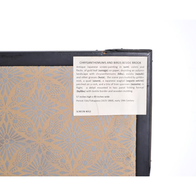 Japanese Meiji Two Panel Screen Birds Flowers in Autumn Landscape For Sale - Image 16 of 18