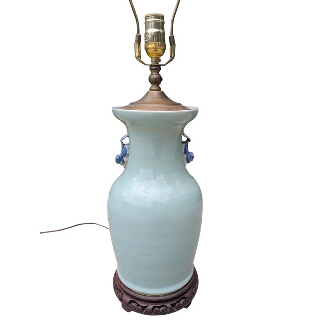 Early 20th Century Asian Antique Celadon Vase Table Lamp For Sale - Image 15 of 18