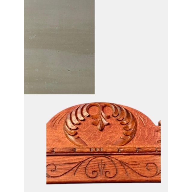 Late 19th Century Antique Eastlake Oak Wall Mirror-Carved Crest-1890s-Victorian Hall-Vintage-Entry For Sale - Image 5 of 11