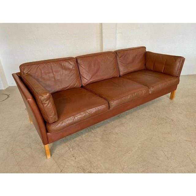 Mid-Century Danish Cognac Leather 3-Seater Sofa by Mogens Hansen, 1960s For Sale - Image 16 of 18