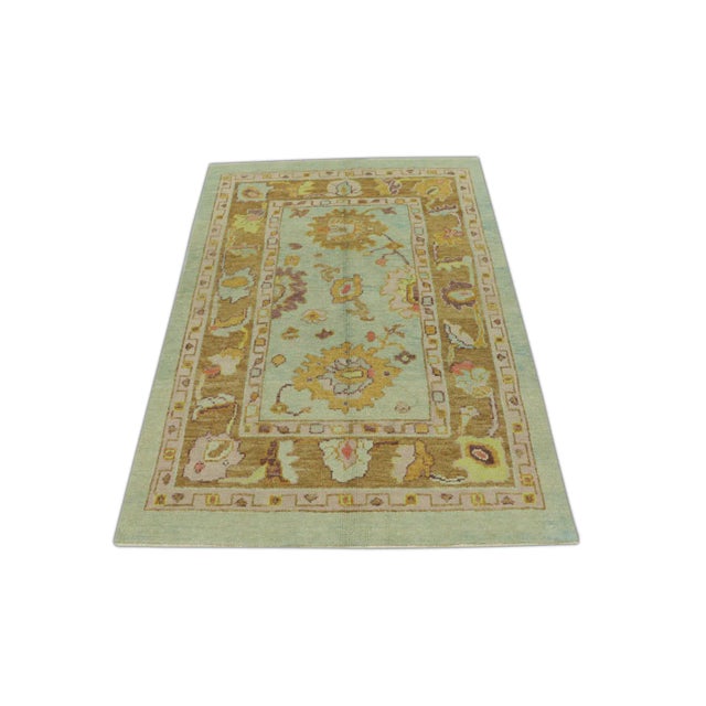 Early 21st Century Early 21st Century Blue Multicolor Handwoven Turkish Oushak Rug 3'10" X 5'2" For Sale - Image 5 of 6