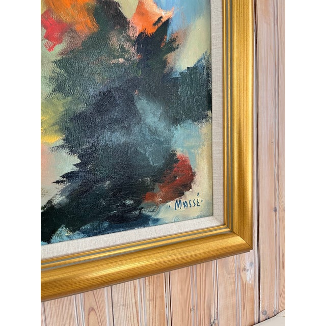 Mid-Century Modern Late 20th Century Vibrant Abstract Oil Painting in Gold Frame - Signed For Sale - Image 3 of 4