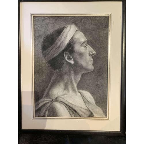 Profile of Man in Classic Roman Tunic, 1900s, Charcoal Drawing, Framed For Sale - Image 4 of 10