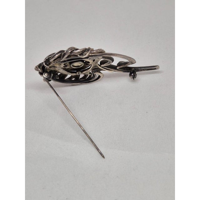 Peacock Feather No. 16/1000 Brooch in Silver & Chrysoprase in the style of Alphonse Mucha, 1992 For Sale - Image 4 of 16