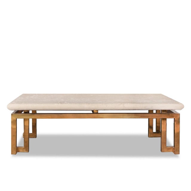 Contemporary 1960s Natural Coquina Stone Top Cocktail Table With Brass Base For Sale - Image 3 of 12