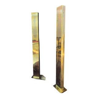 Pair of 1970s Casella Brass Monolith Torchiere Floor Lamps For Sale